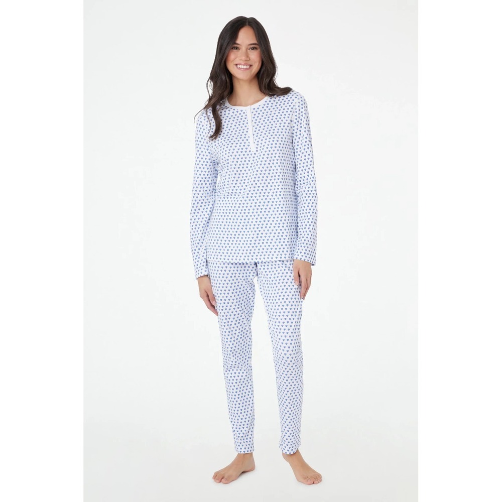 Roller Rabbit Blue Hearts Pima‎ Cotton Long Long Pajamas Size XS